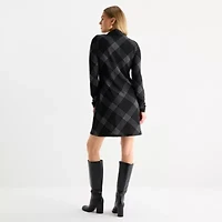 R & K Originals Womens Long Sleeve Plaid Shift Dress