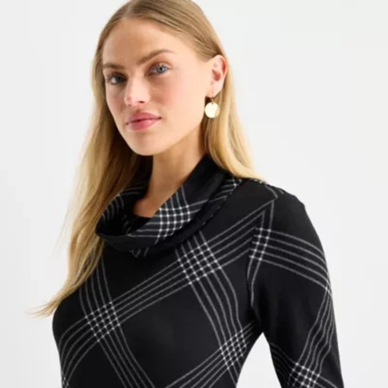 R & K Originals Womens Long Sleeve Plaid Shift Dress