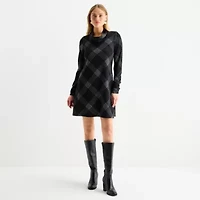R & K Originals Womens Long Sleeve Plaid Shift Dress
