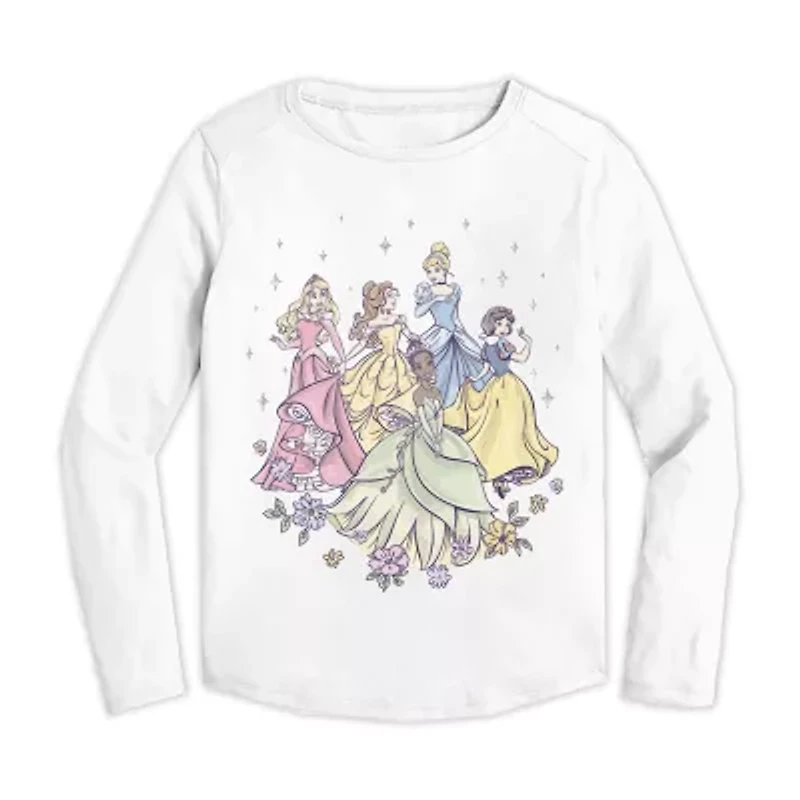 Disney Toddler Girls Crew Neck Long Sleeve Regular Fit Princess Graphic T-Shirt