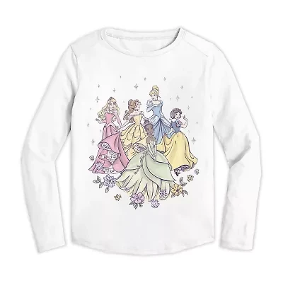 Disney Toddler Girls Crew Neck Long Sleeve Regular Fit Princess Graphic T-Shirt