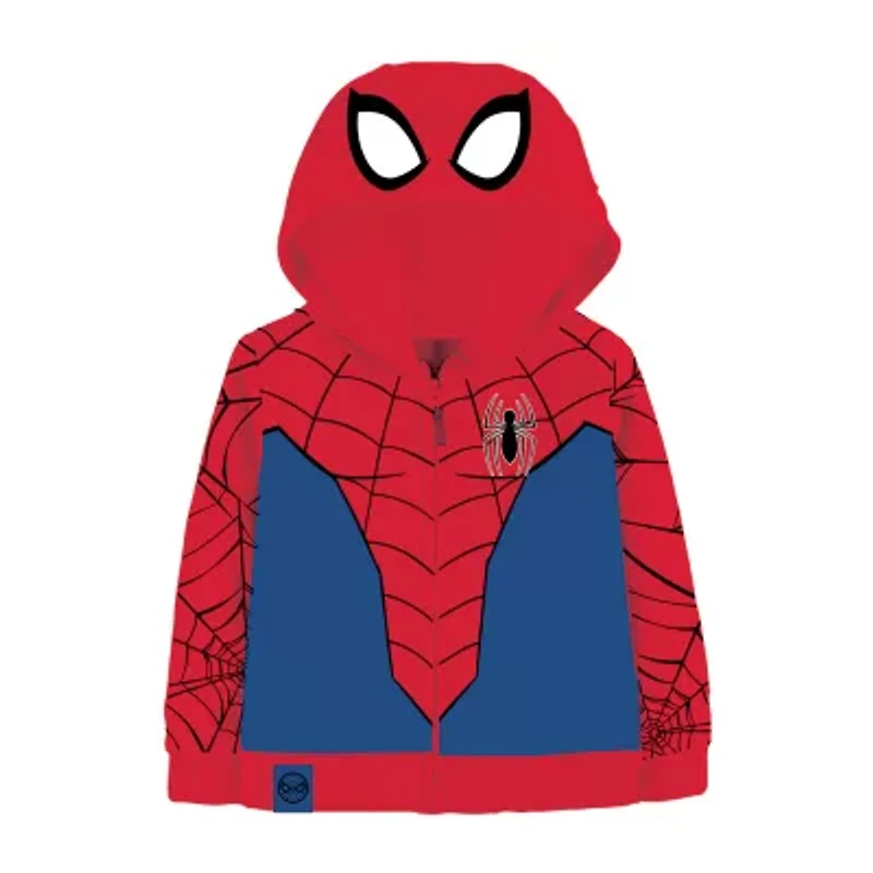 Disney Collection Little & Big Kid Boys Long Sleeve Embroidered Spiderman Fleece Zipper Hoodie