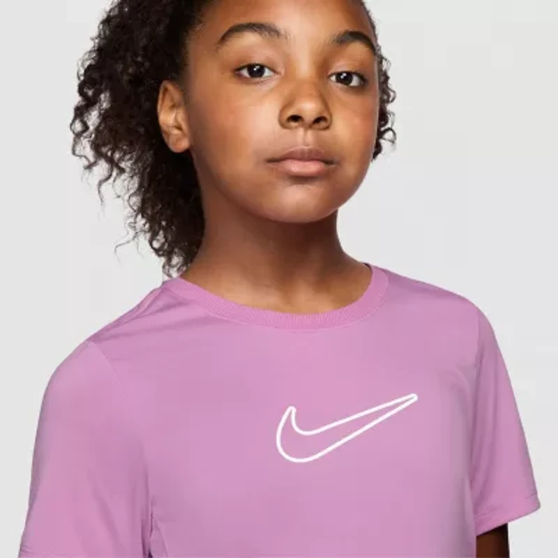 Nike Dri-Fit One Big Kid Girls Crew Neck Short Sleeve Regular Fit Graphic T-Shirt