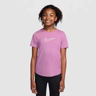 Nike Dri-Fit One Big Kid Girls Crew Neck Short Sleeve Regular Fit Graphic T-Shirt