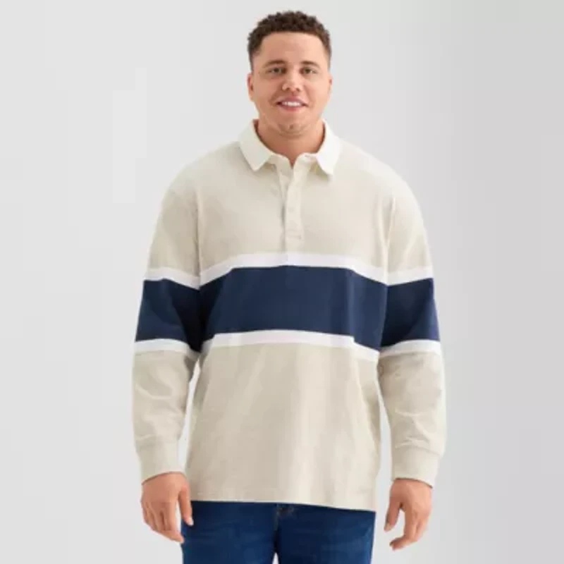 Arizona Mens Big and Tall Long Sleeve Rugby Polo