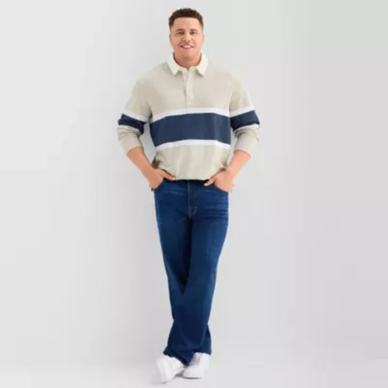 Arizona Mens Big and Tall Long Sleeve Rugby Polo