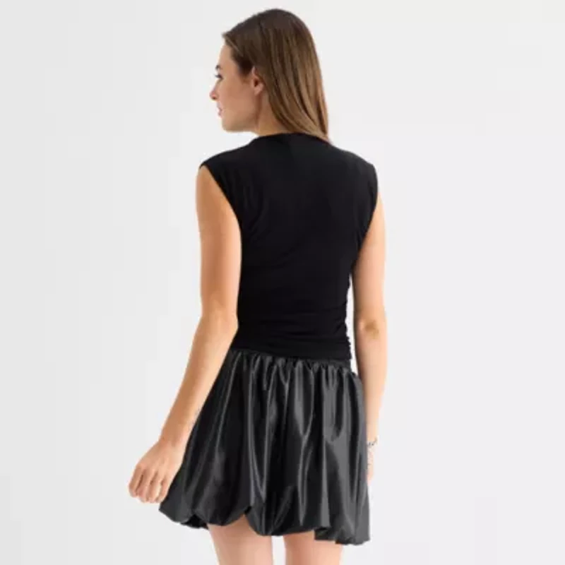 by&by Womens Mock Neck Short Sleeve Juniors Blouse