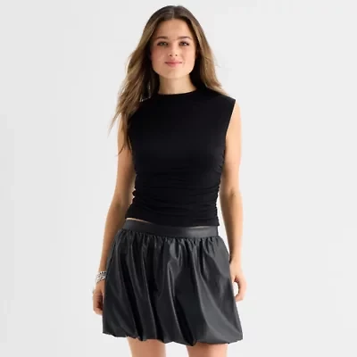 by&by Womens Mock Neck Short Sleeve Juniors Blouse