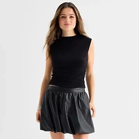 by&by Womens Mock Neck Short Sleeve Juniors Blouse