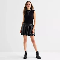 by&by Womens Mock Neck Short Sleeve Juniors Blouse