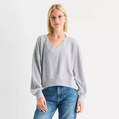Arizona Womens Juniors V Neck Long Sleeve Blouse