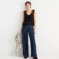 Arizona Womens Juniors U Neck Sleeveless Regular Fit Button-Down Shirt