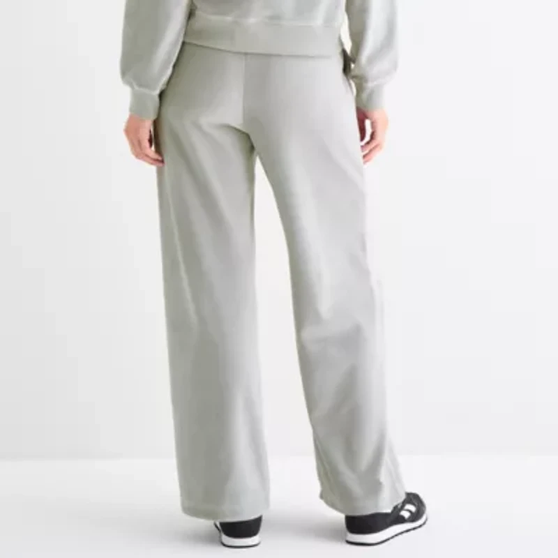 Reebok Womens High Rise Velour Wide Leg Sweatpant
