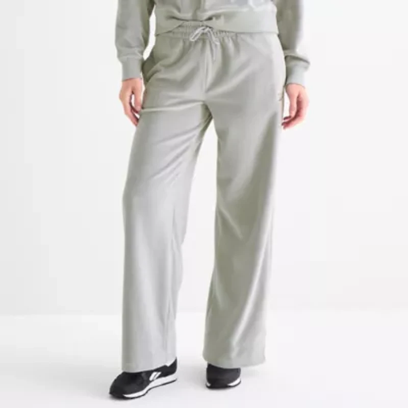 Reebok Womens High Rise Velour Wide Leg Sweatpant