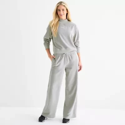 Reebok Womens High Rise Velour Wide Leg Sweatpant