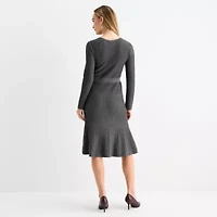 Liz Claiborne Womens Long Sleeve Midi Sweater Dress