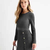 Liz Claiborne Womens Long Sleeve Midi Sweater Dress