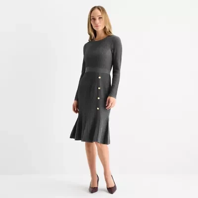 Liz Claiborne Womens Long Sleeve Midi Sweater Dress