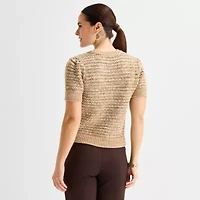 Liz Claiborne Womens Crew Neck Short Sleeve Pullover Sweater