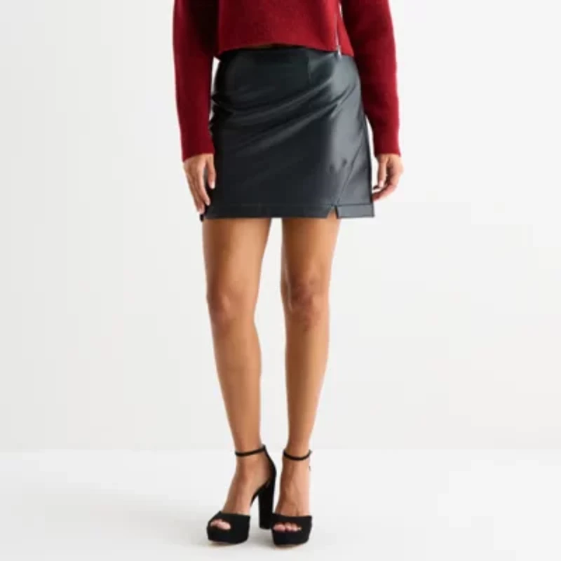 Bold Elements Womens Mini Faux Leather Pencil Skirt