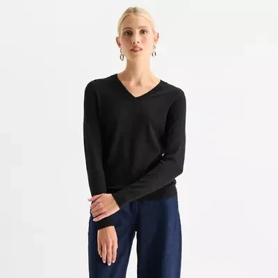 Worthington Womens V Neck Long Sleeve Pullover Sweater