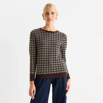 Worthington Womens Crew Neck Long Sleeve Pullover Sweater