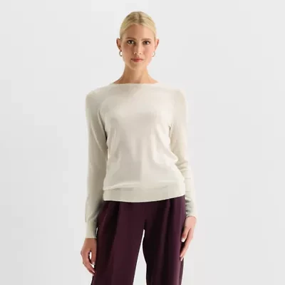 Worthington Womens Crew Neck Long Sleeve Pullover Sweater