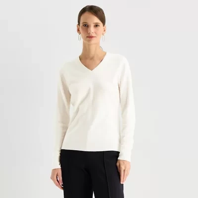 Worthington Womens V Neck Long Sleeve Pullover Sweater