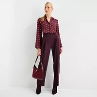 Worthington Womens V Neck Long Sleeve Satin Blouse