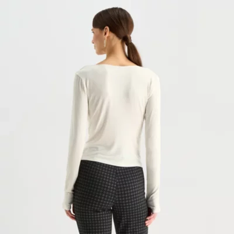 Worthington Womens Cowl Neck Long Sleeve Blouse