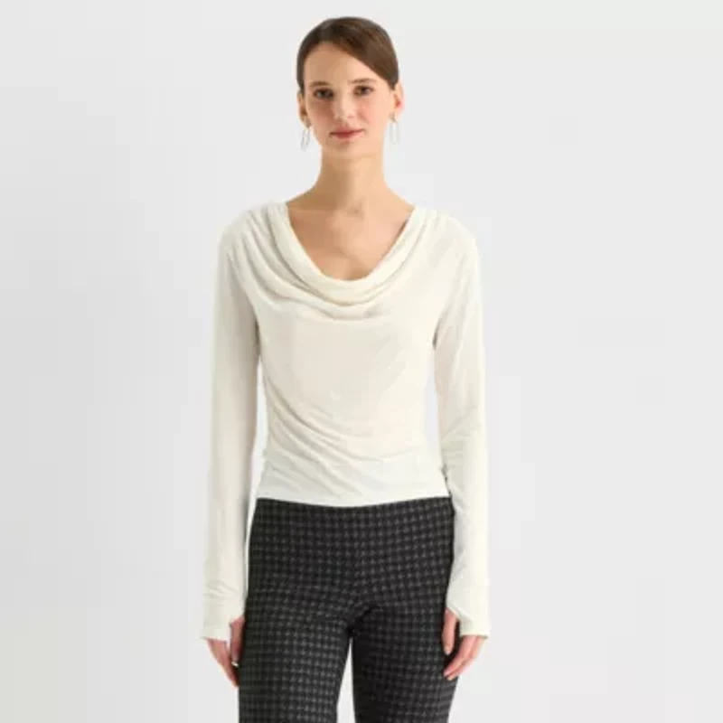 Worthington Womens Cowl Neck Long Sleeve Blouse