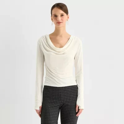 Worthington Womens Cowl Neck Long Sleeve Blouse