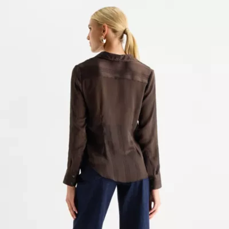 Worthington Womens Cuffed Long Sleeve Button-Down Shirt