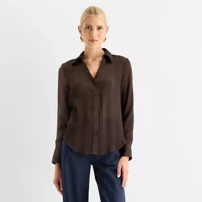Worthington Womens Cuffed Long Sleeve Button-Down Shirt