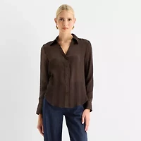 Worthington Womens Cuffed Long Sleeve Button-Down Shirt