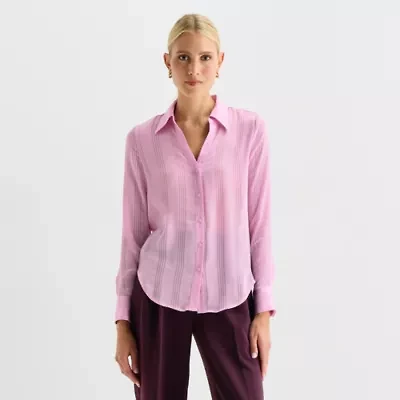 Worthington Womens Cuffed Long Sleeve Regular Fit Button-Down Shirt