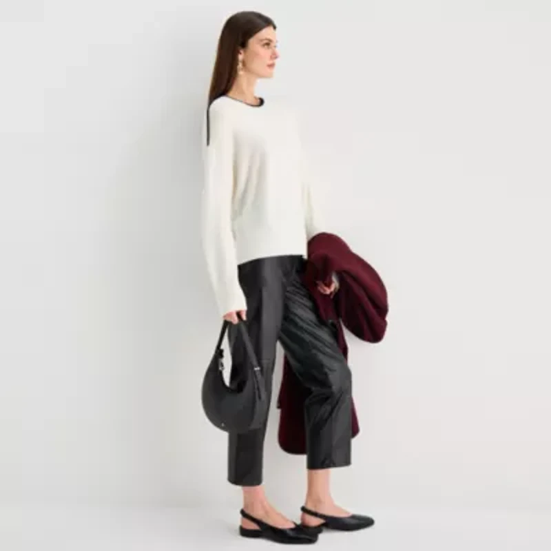 Worthington Womens Crew Neck Long Sleeve Pullover Sweater