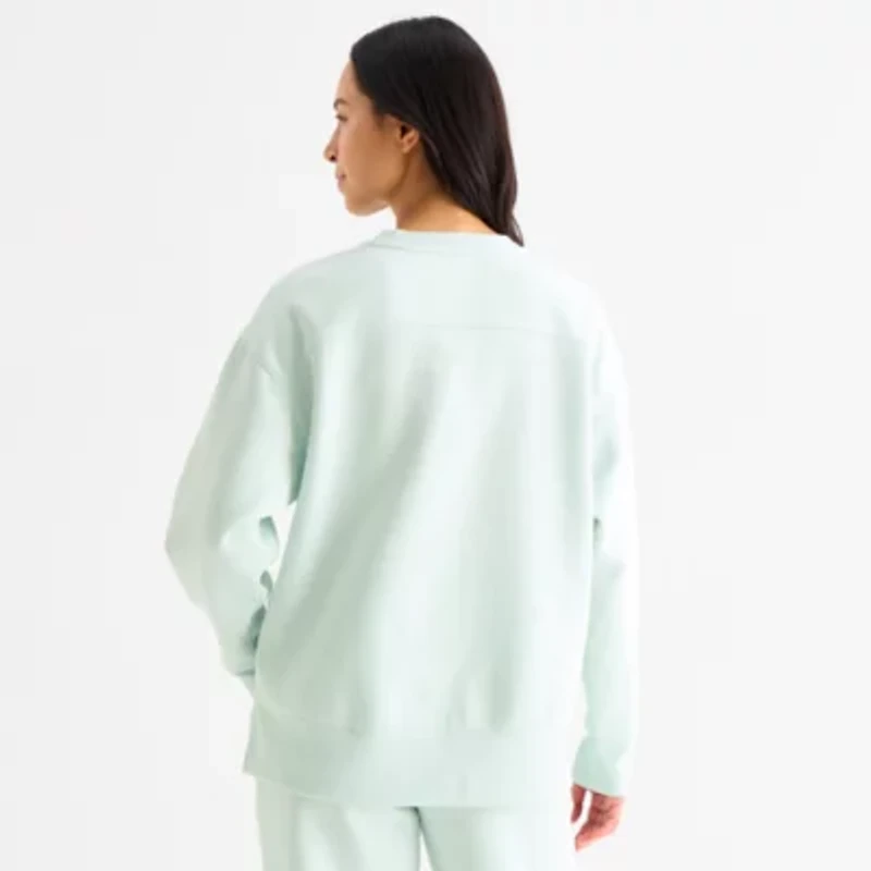 Xersion Womens Oversized Super Soft Fleece Graphic Crewneck Sweatshirt