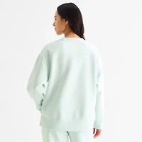 Xersion Womens Oversized Super Soft Fleece Graphic Crewneck Sweatshirt