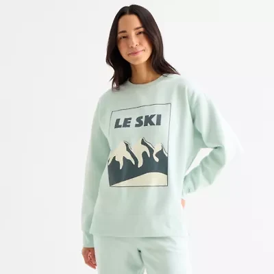 Xersion Womens Oversized Super Soft Fleece Graphic Crewneck Sweatshirt