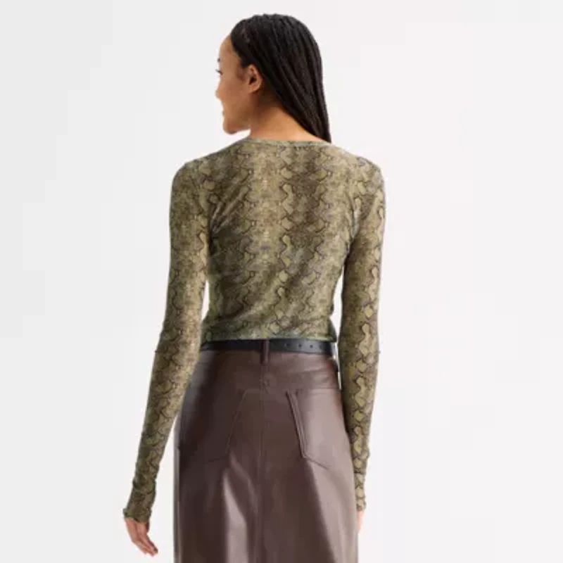 a.n.a Sheer Womens Crew Neck Long Sleeve T-Shirt