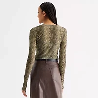 a.n.a Sheer Womens Crew Neck Long Sleeve T-Shirt