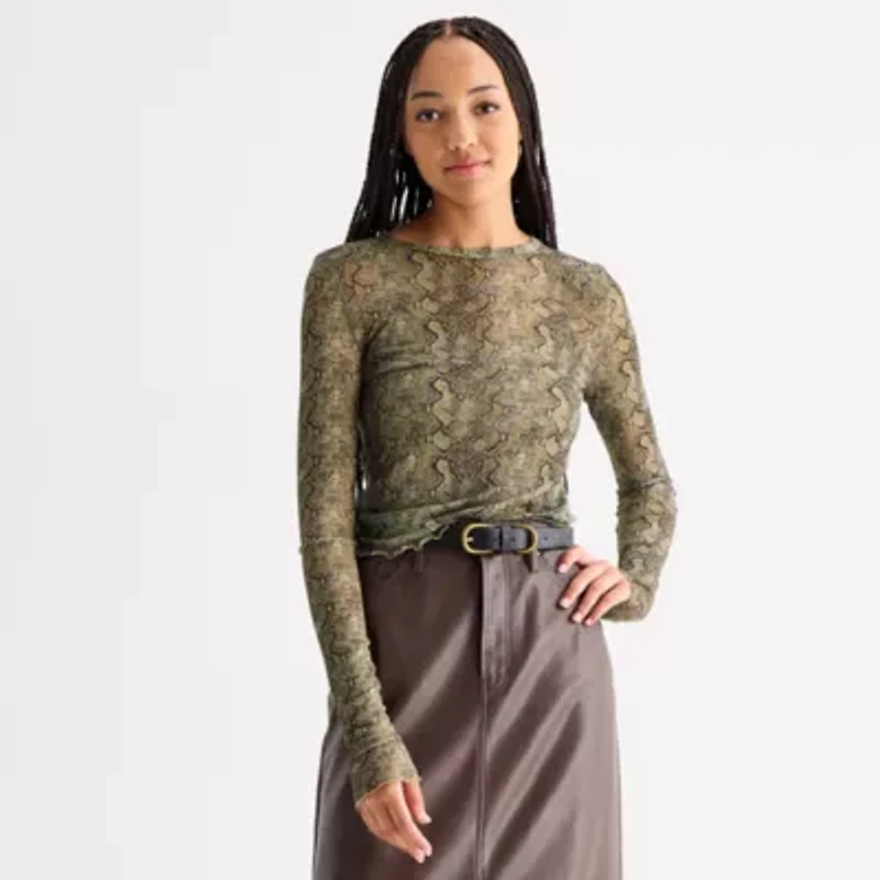 a.n.a Sheer Womens Crew Neck Long Sleeve T-Shirt