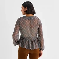 a.n.a Womens Split Tie Neck Long Sleeve Blouse