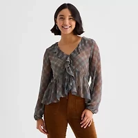 a.n.a Womens Split Tie Neck Long Sleeve Blouse
