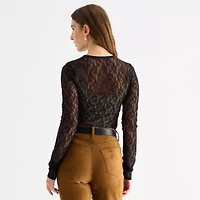 a.n.a Sheer Womens Round Neck Long Sleeve T-Shirt
