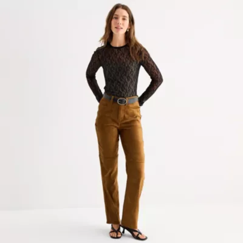 a.n.a Sheer Womens Round Neck Long Sleeve T-Shirt