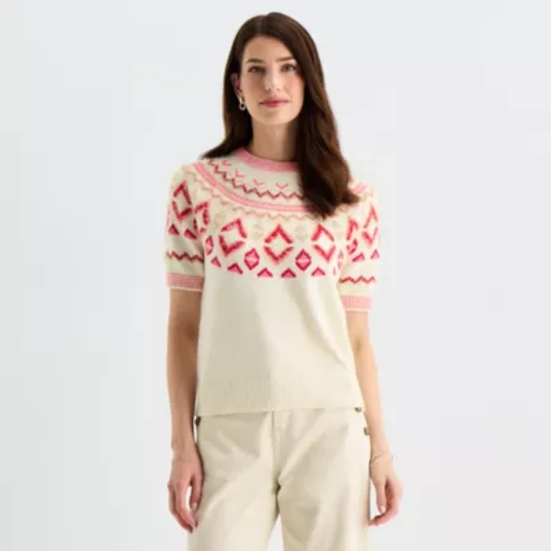 St. John's Bay Womens Crew Neck Short Sleeve Pullover Sweater
