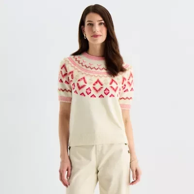 St. John's Bay Womens Crew Neck Short Sleeve Pullover Sweater