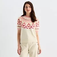 St. John's Bay Womens Crew Neck Short Sleeve Pullover Sweater